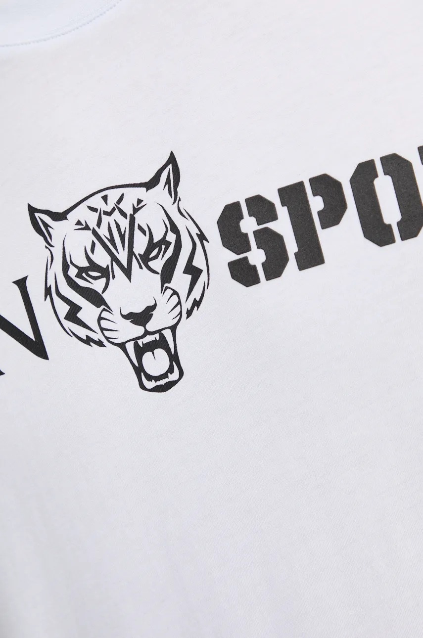 Βαμβακερό μπλουζάκι PLEIN SPORT ανδρικό, χρώμα: άσπρο, AADC MTK7197 SJY001N φωτογραφία