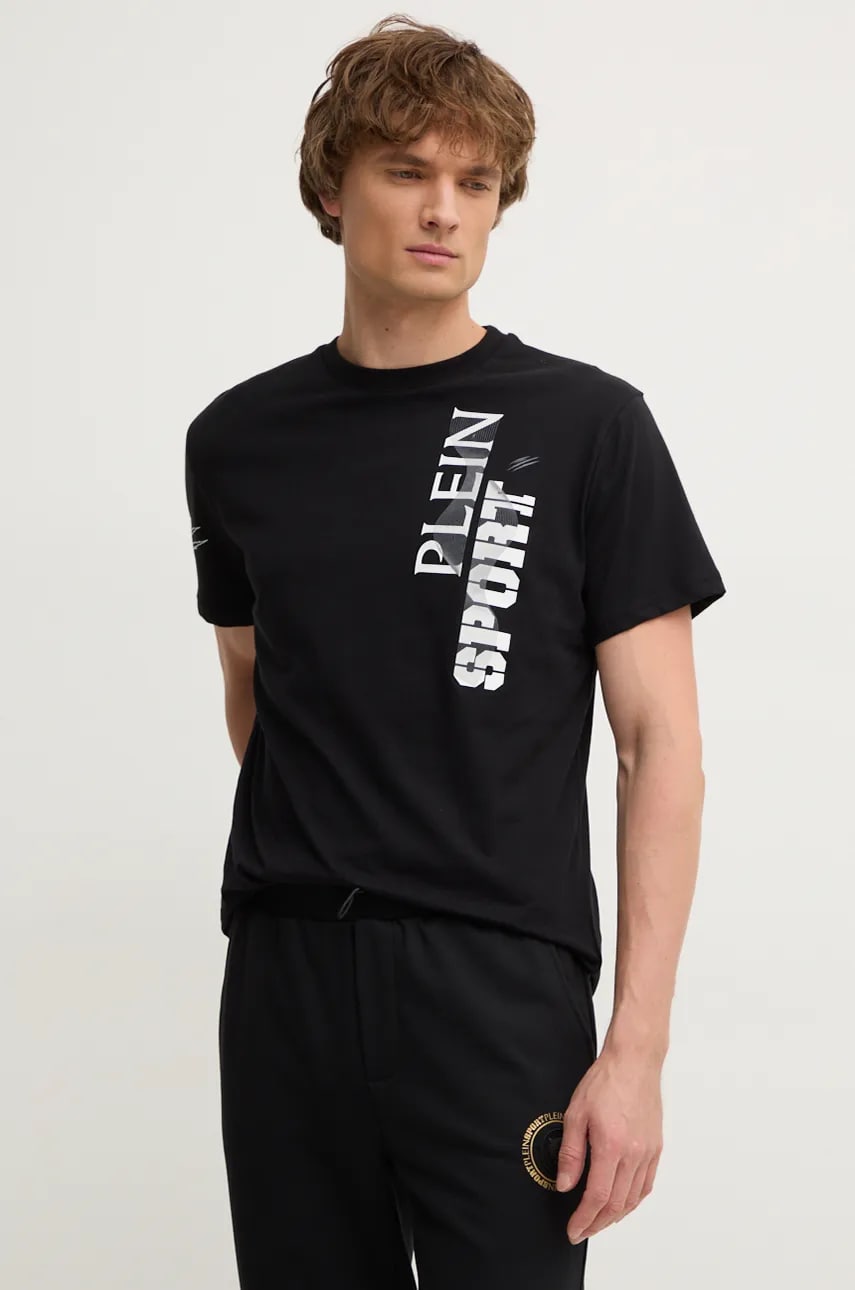PLEIN SPORT tricou din bumbac barbati, culoarea negru, cu imprimeu, AADC MTK7950 STE001N PLEIN SPORT tricou din bumbac barbati, culoarea negru, cu imprimeu, AADC MTK7950 STE001N