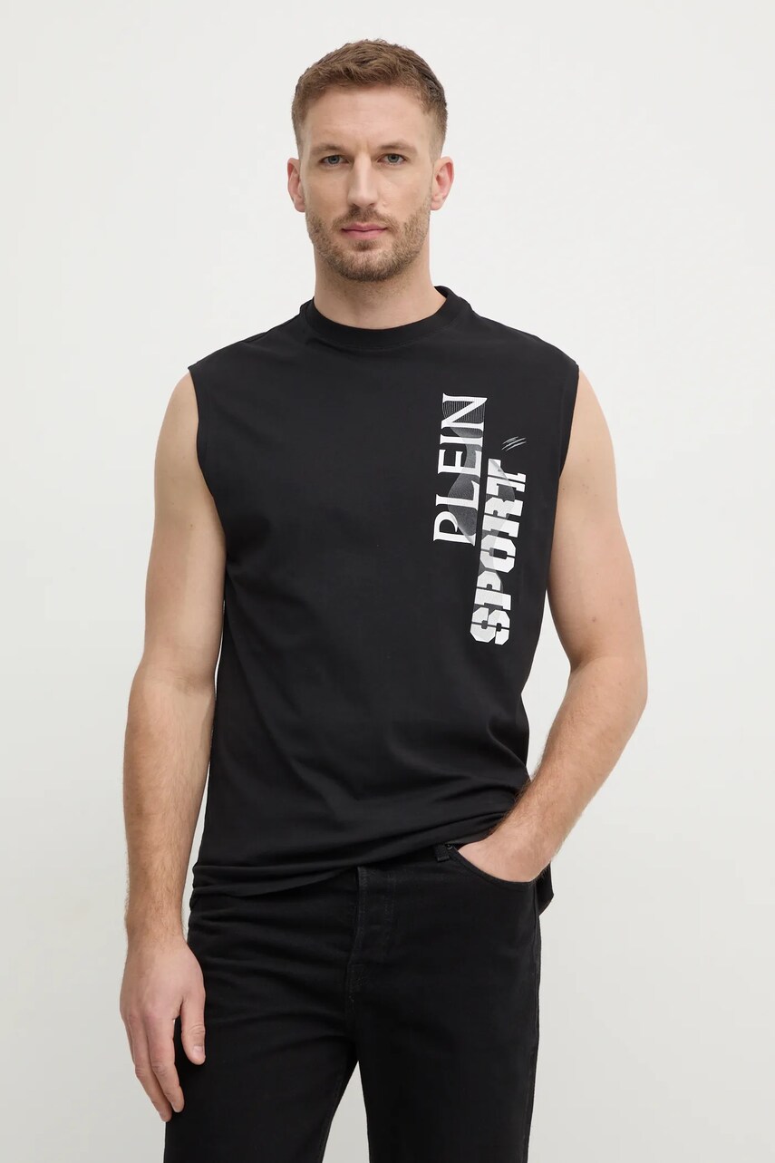 PLEIN SPORT tricou din bumbac bărbați, culoarea negru, AADC MTK7951 STE001N