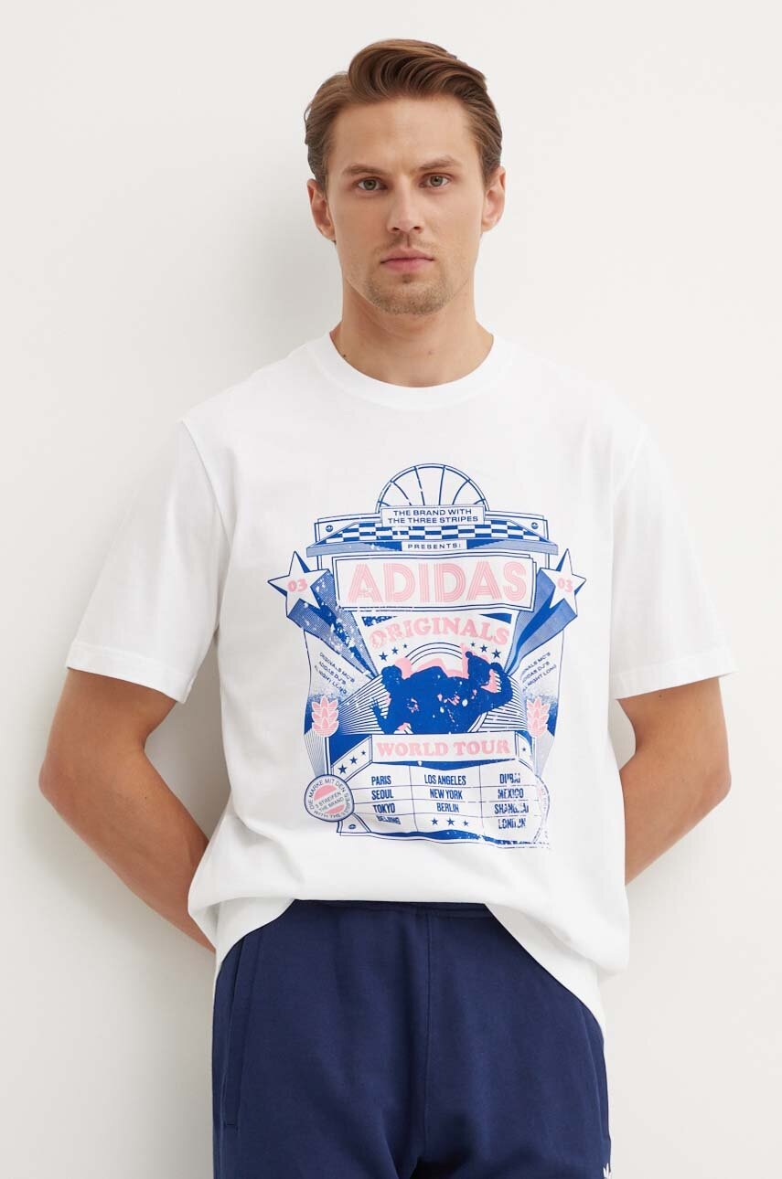 Levně Bavlněné tričko adidas Originals Street 4 bílá barva, s potiskem, IX6753