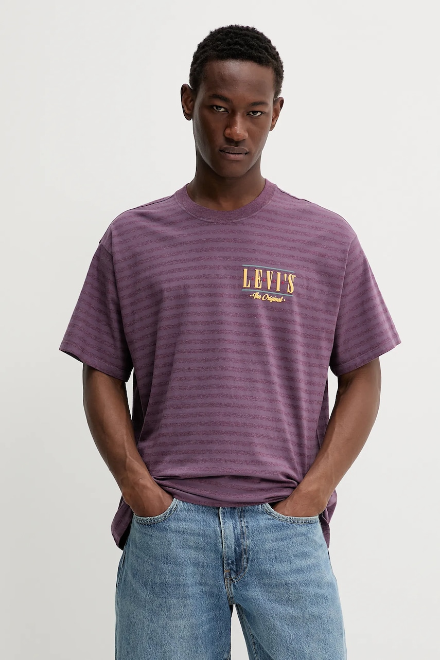 Levi\'s tricou din bumbac culoarea violet, cu imprimeu, 87373