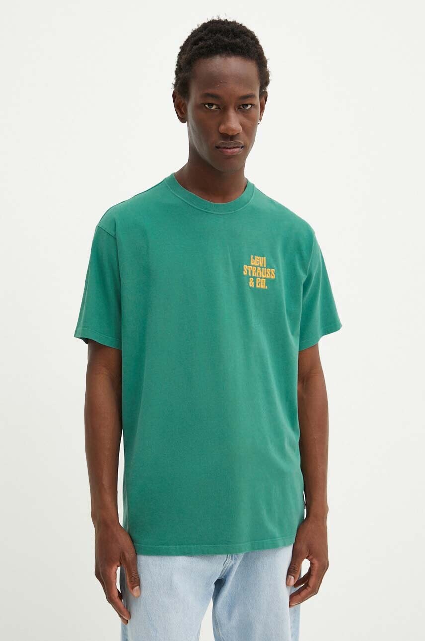 Levi's tricou din bumbac barbati, culoarea verde, cu imprimeu, 87373
