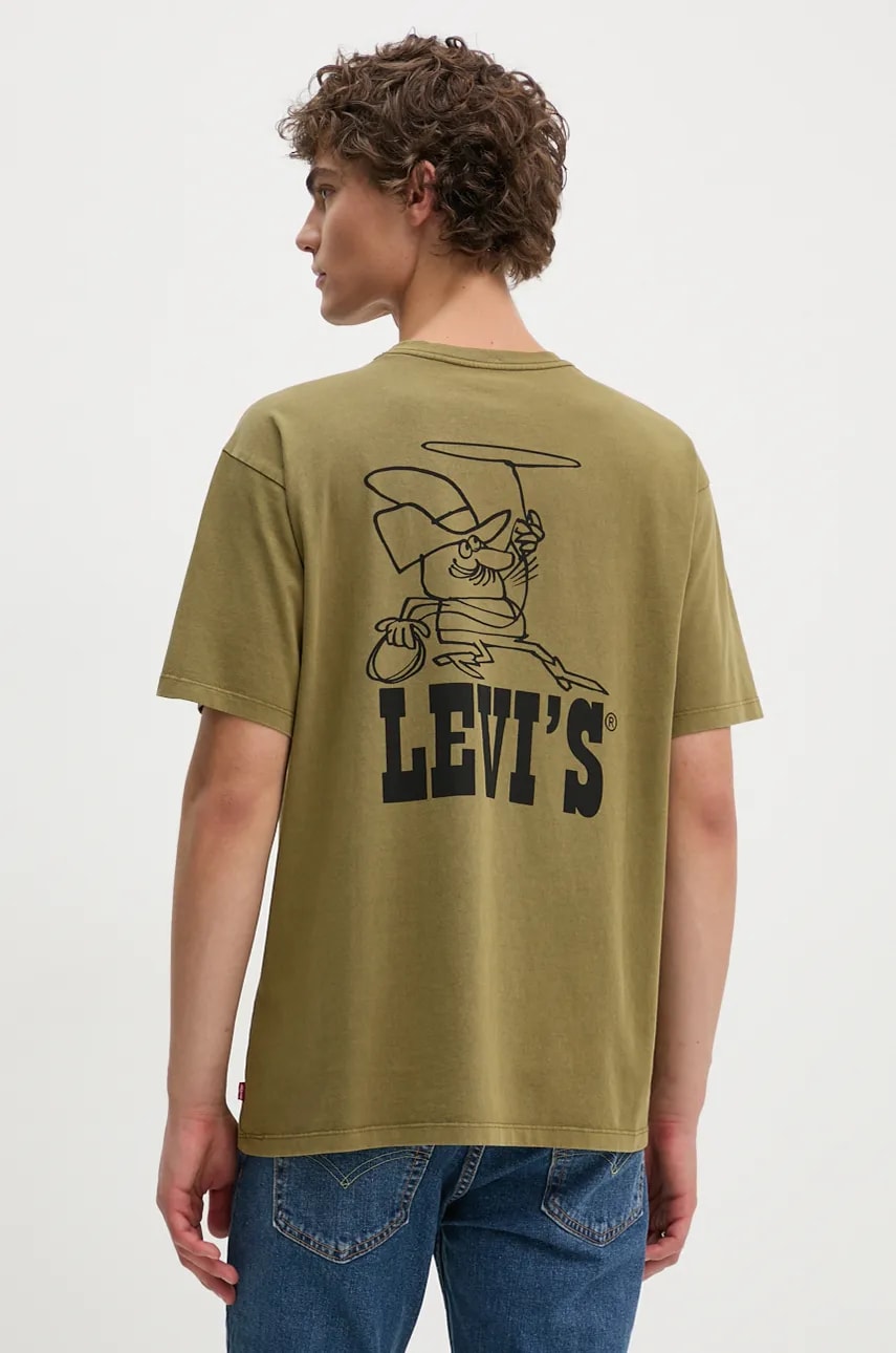 Levi's tricou din bumbac barbati, culoarea verde, cu imprimeu, 87373