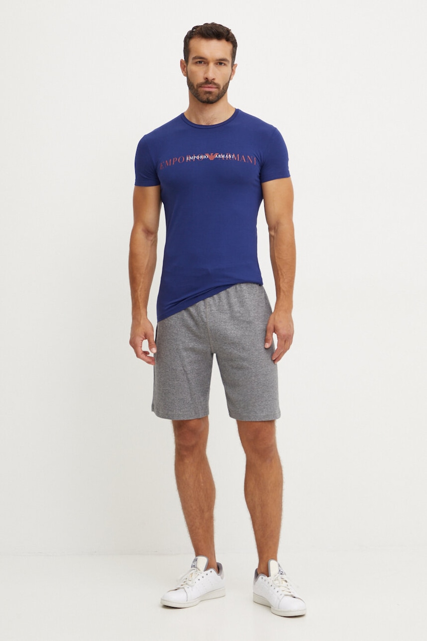 Emporio Armani Underwear tricou lounge culoarea albastru marin, cu imprimeu, 111035 4F729