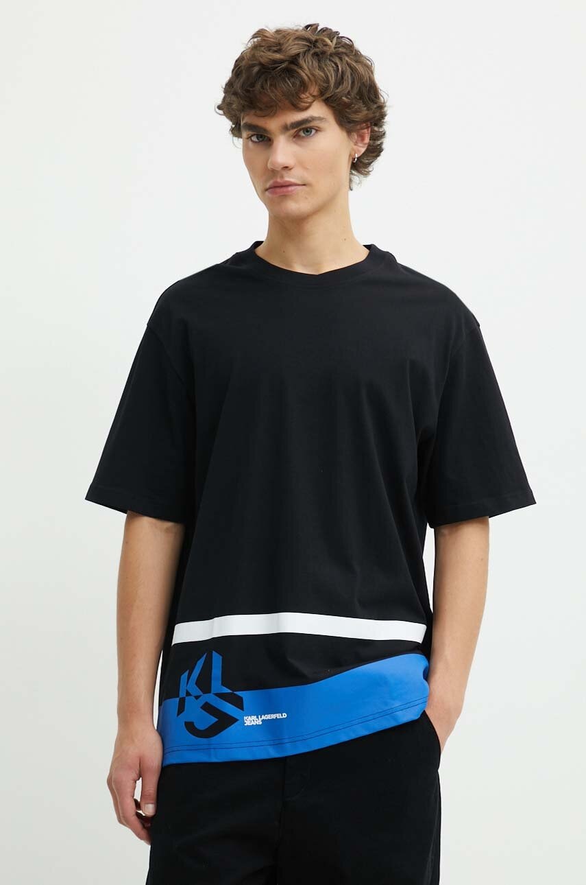 Karl Lagerfeld Jeans tricou din bumbac barbati, culoarea negru, cu imprimeu, 245D1702