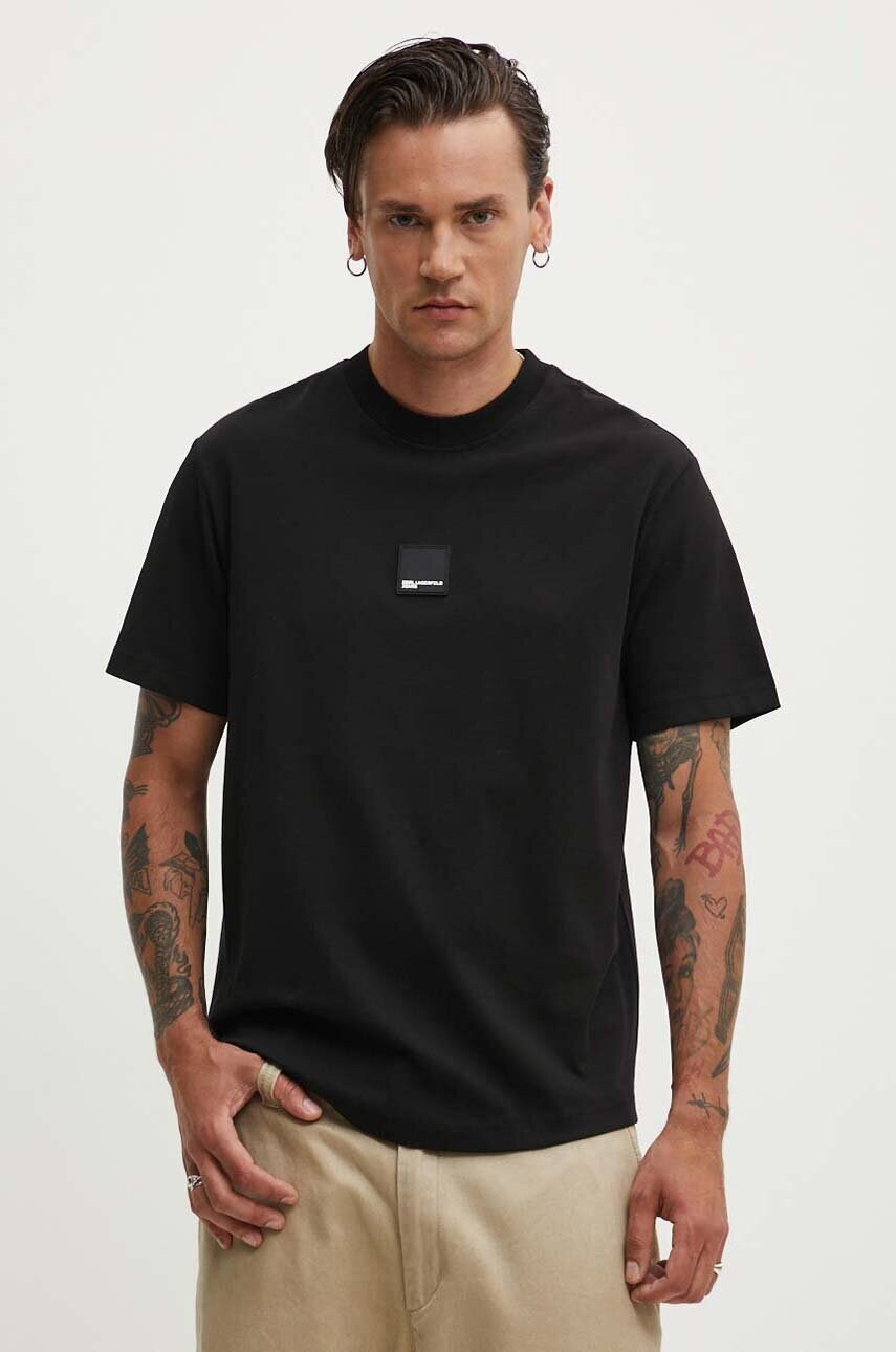Karl Lagerfeld Jeans tricou din bumbac barbati, culoarea negru, cu imprimeu, 245D1705