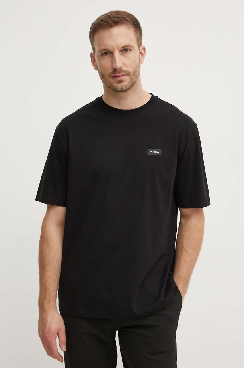 Karl Lagerfeld tricou din bumbac barbati, culoarea negru, neted, 245M2110 Karl Lagerfeld tricou din bumbac barbati, culoarea negru, neted, 245M2110