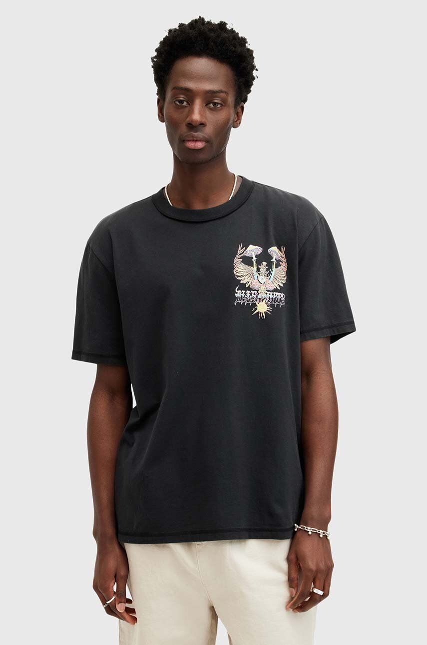 AllSaints tricou din bumbac STRUMMER SS barbati, culoarea negru, cu imprimeu, M012PA