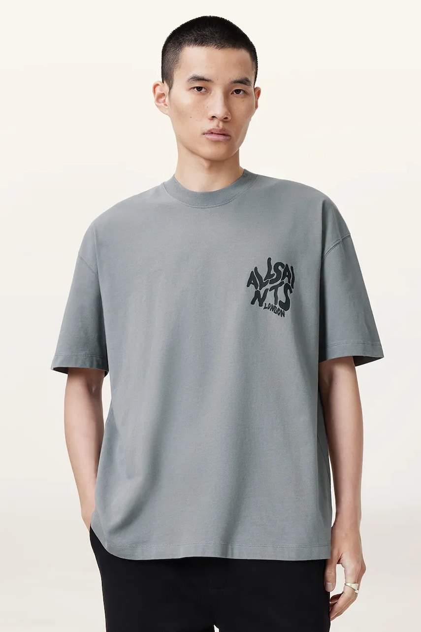 AllSaints tricou din bumbac ORLANDO SS barbati, culoarea gri, cu imprimeu, M022PA AllSaints tricou din bumbac ORLANDO SS barbati, culoarea gri, cu imprimeu, M022PA