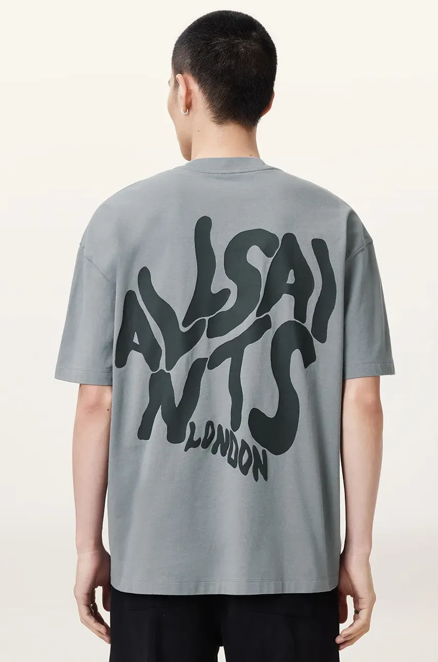 Хлопковая футболка AllSaints ORLANDO SS мужская цвет серый с принтом M022PA Хлопковая футболка AllSaints ORLANDO SS мужская цвет серый с принтом M022PA
