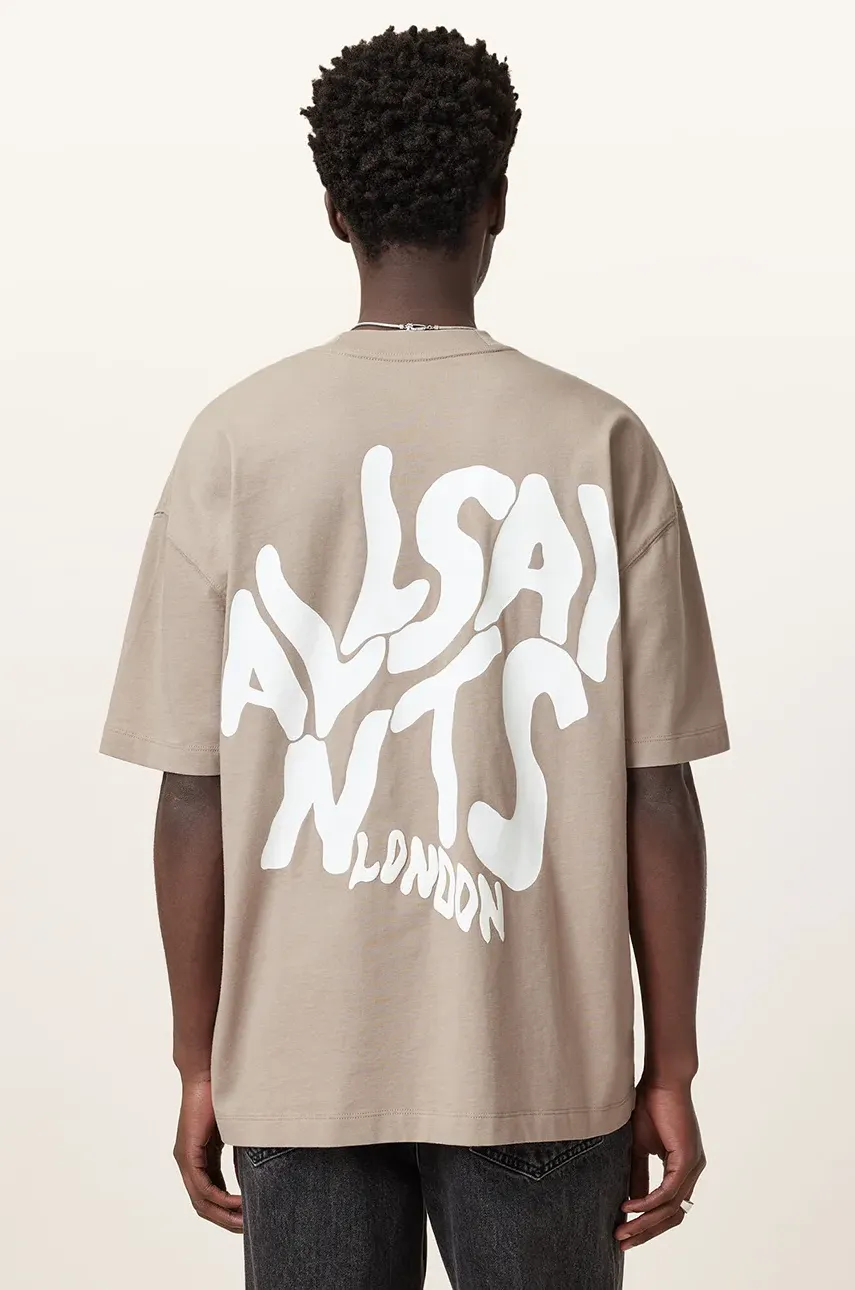 Хлопковая футболка AllSaints ORLANDO SS мужская цвет бежевый с принтом M022PA Хлопковая футболка AllSaints ORLANDO SS мужская цвет бежевый с принтом M022PA