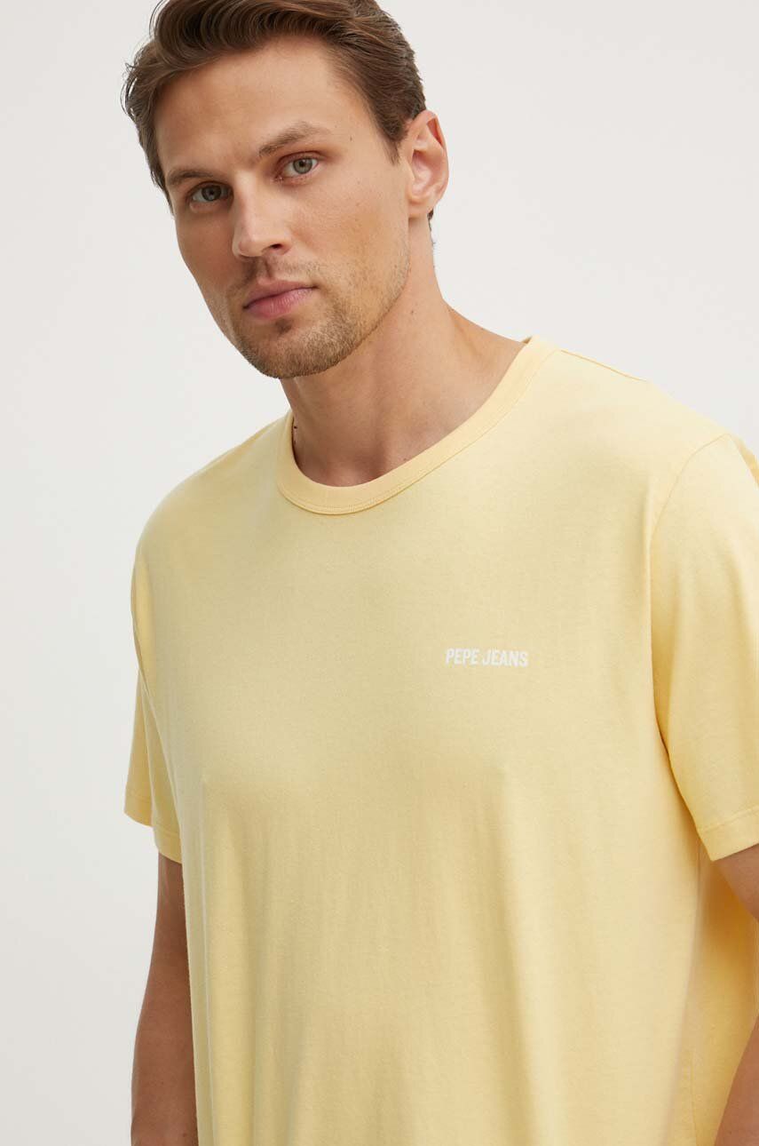 Pepe Jeans tricou din bumbac AARON barbati, culoarea galben, cu imprimeu, PM509426
