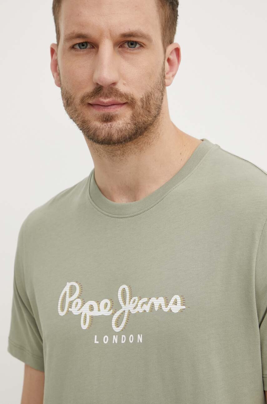 Pepe Jeans tricou din bumbac ABEL barbati, culoarea verde, cu imprimeu, PM509428