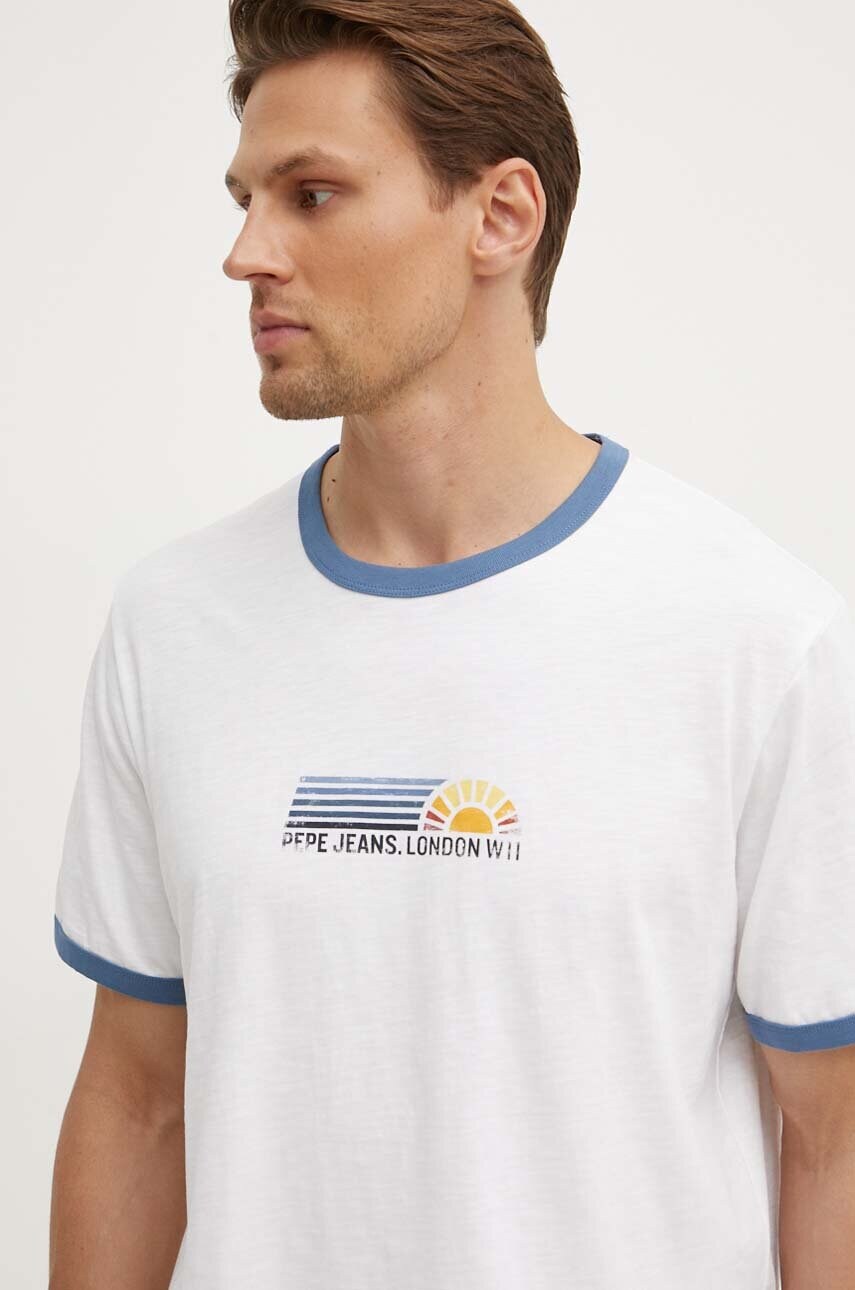 Pepe Jeans tricou din bumbac ADAN barbati, culoarea alb, cu imprimeu, PM509437