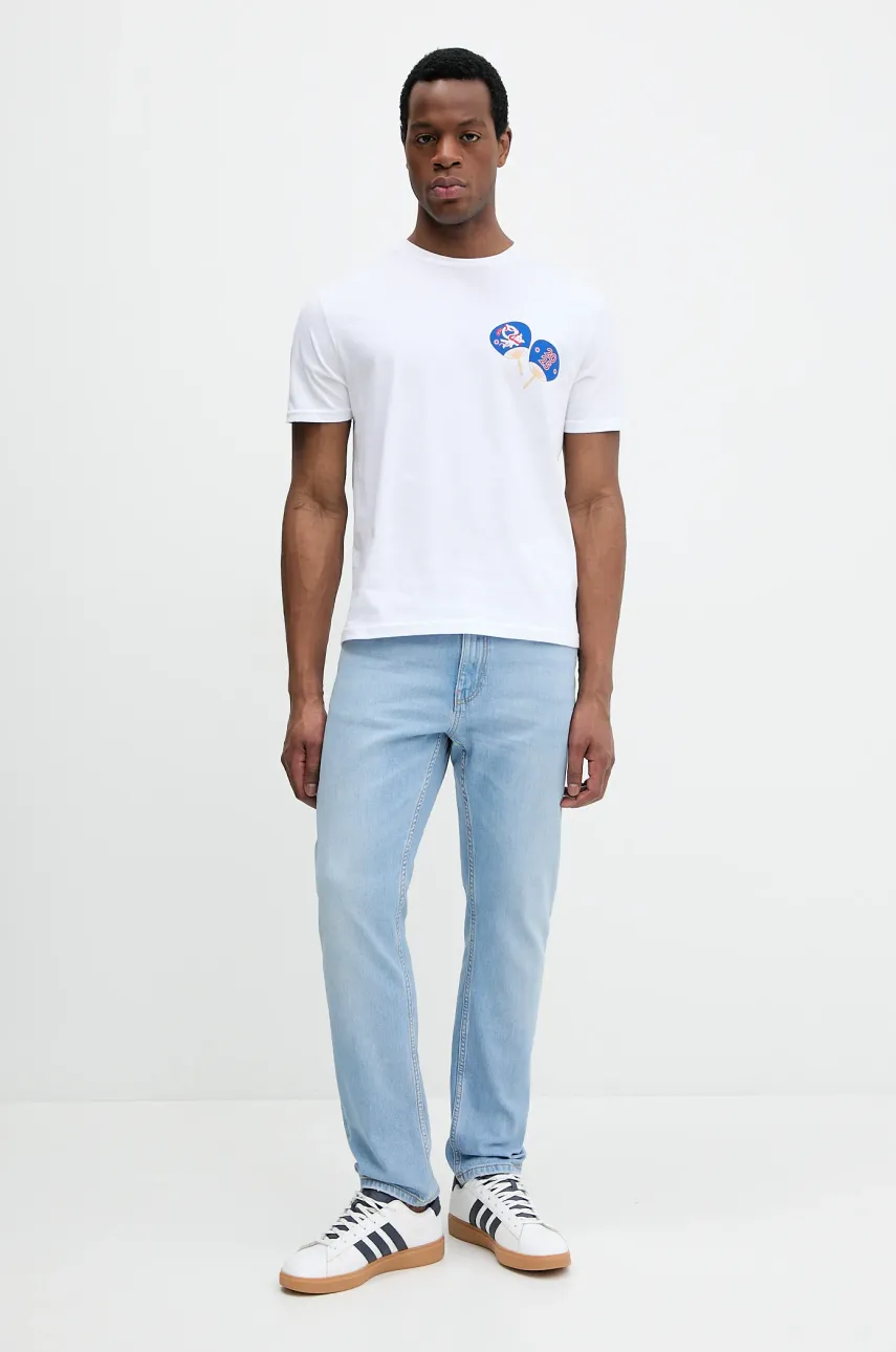 Хлопковая футболка United Colors of Benetton мужская цвет фиолетовый с принтом 3I1XU1096 Хлопковая футболка United Colors of Benetton мужская цвет фиолетовый с принтом 3I1XU1096