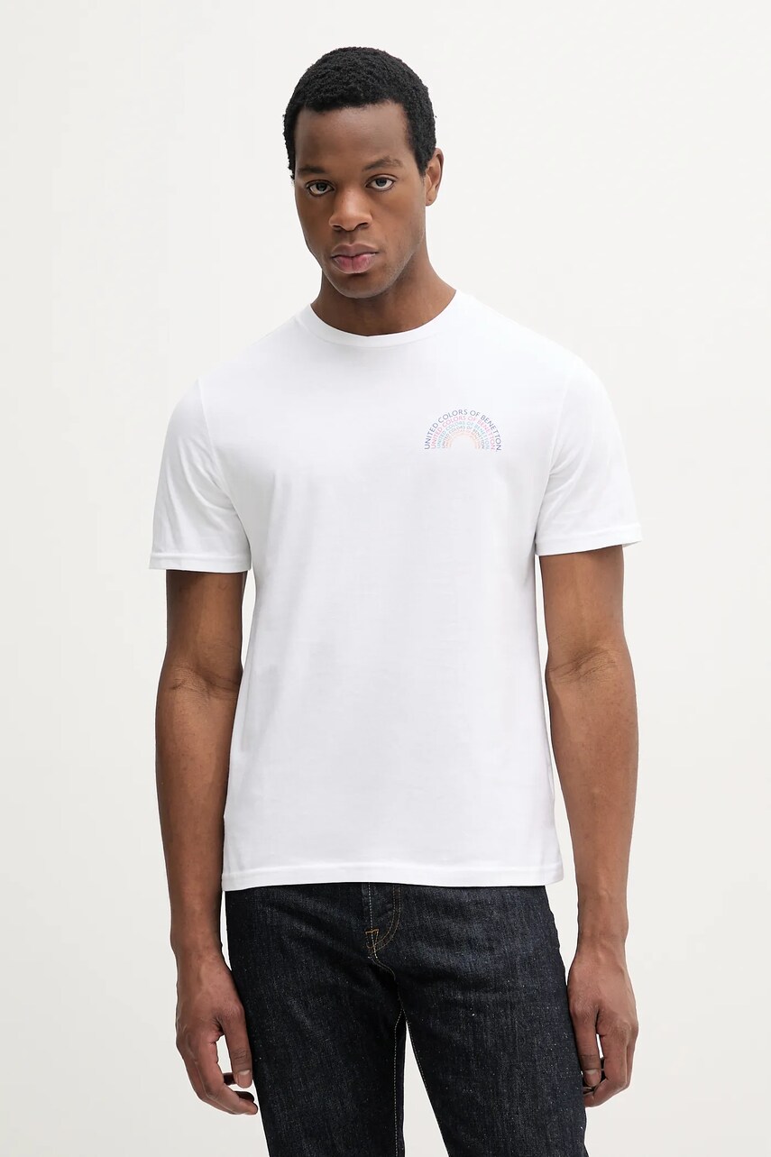 United Colors of Benetton tricou din bumbac barbati, culoarea violet, cu imprimeu, 3I1XU1096