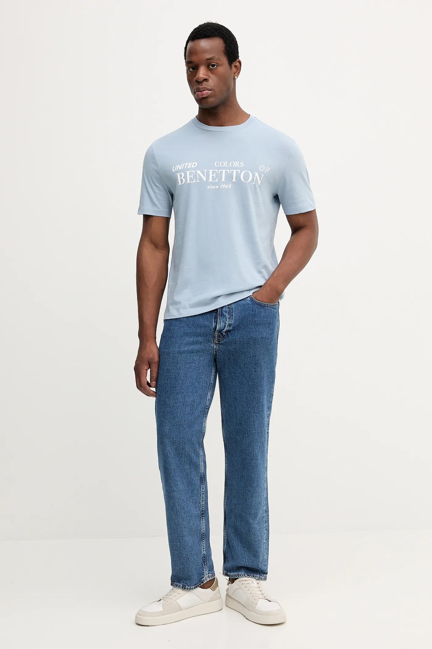 Хлопковая футболка United Colors of Benetton цвет фиолетовый с принтом 3I1XU1096