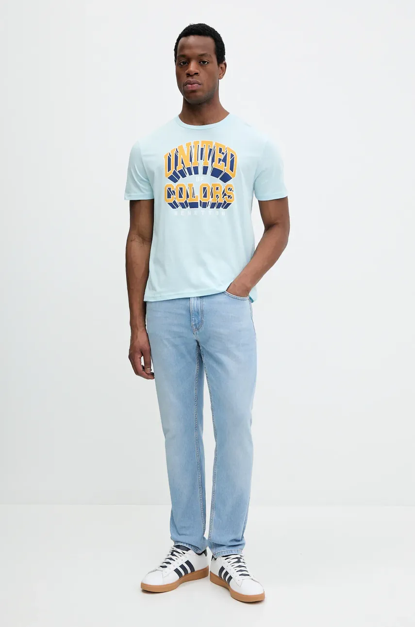 Хлопковая футболка United Colors of Benetton мужская цвет фиолетовый с принтом 3I1XU1096 Хлопковая футболка United Colors of Benetton мужская цвет фиолетовый с принтом 3I1XU1096