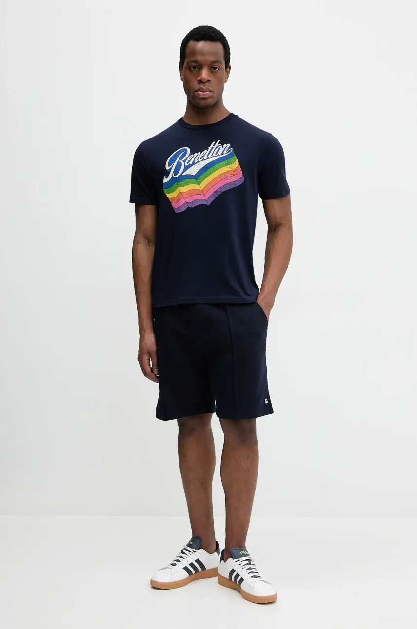 Хлопковая футболка United Colors of Benetton мужская цвет фиолетовый с принтом 3I1XU1096 Хлопковая футболка United Colors of Benetton мужская цвет фиолетовый с принтом 3I1XU1096