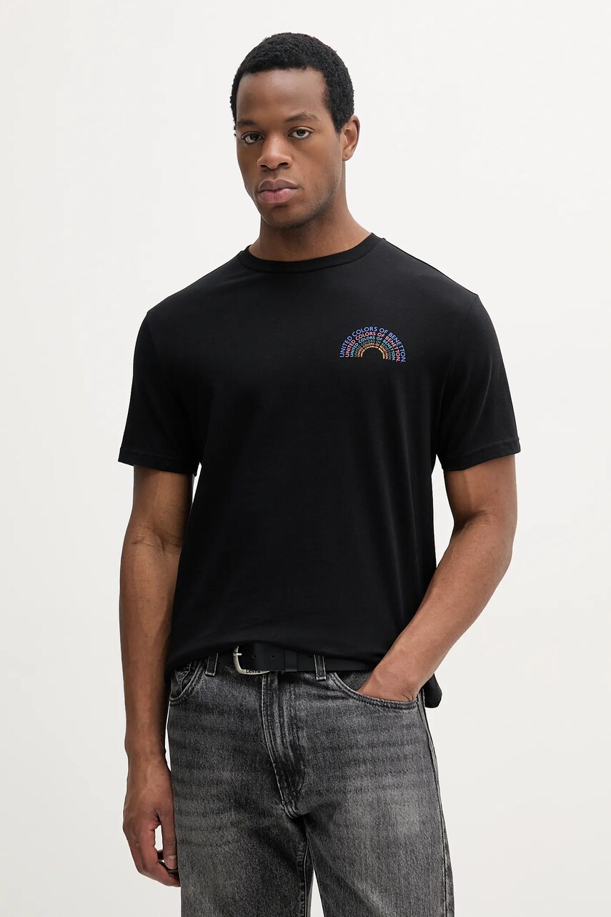 United Colors of Benetton tricou din bumbac barbati, culoarea violet, cu imprimeu, 3I1XU1096
