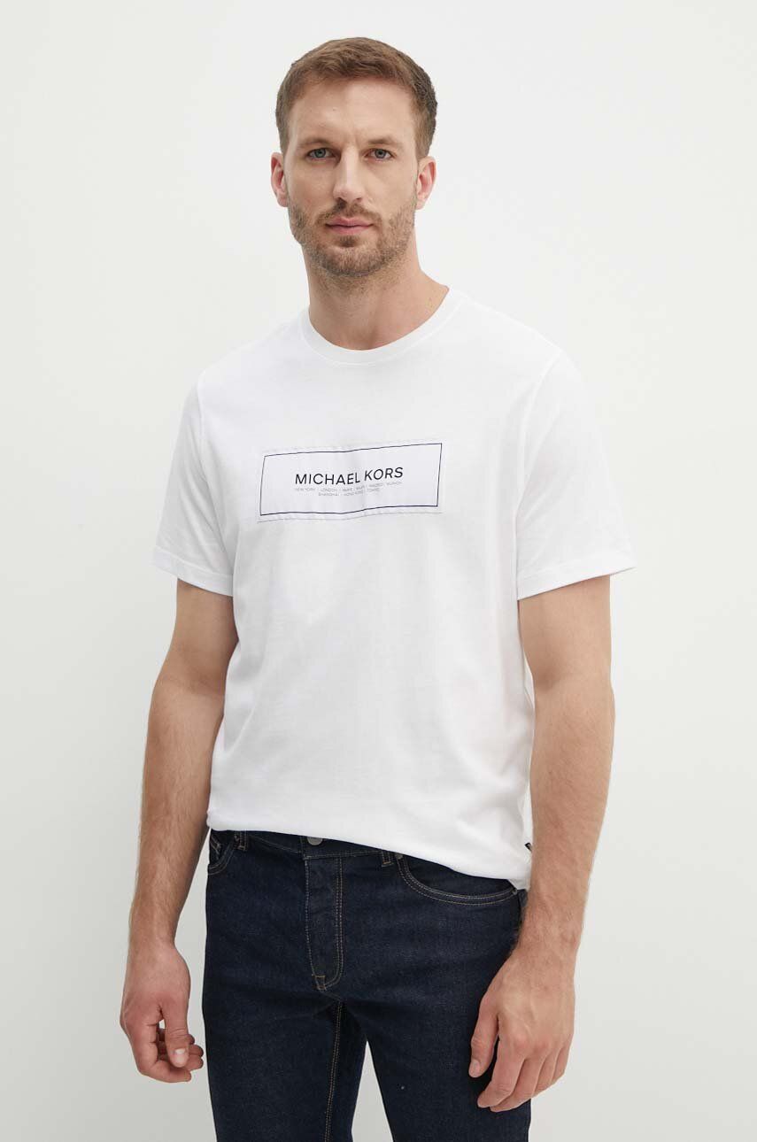 Michael Kors tricou din bumbac barbati, culoarea alb, neted, CT4525L1V2
