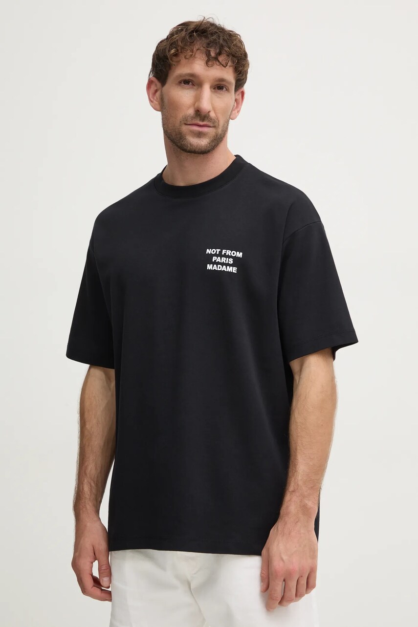 Drôle de Monsieur tricou din bumbac Le T-Shirt Slogan barbati, culoarea negru, cu imprimeu, PERM-TS203-CO002-BL