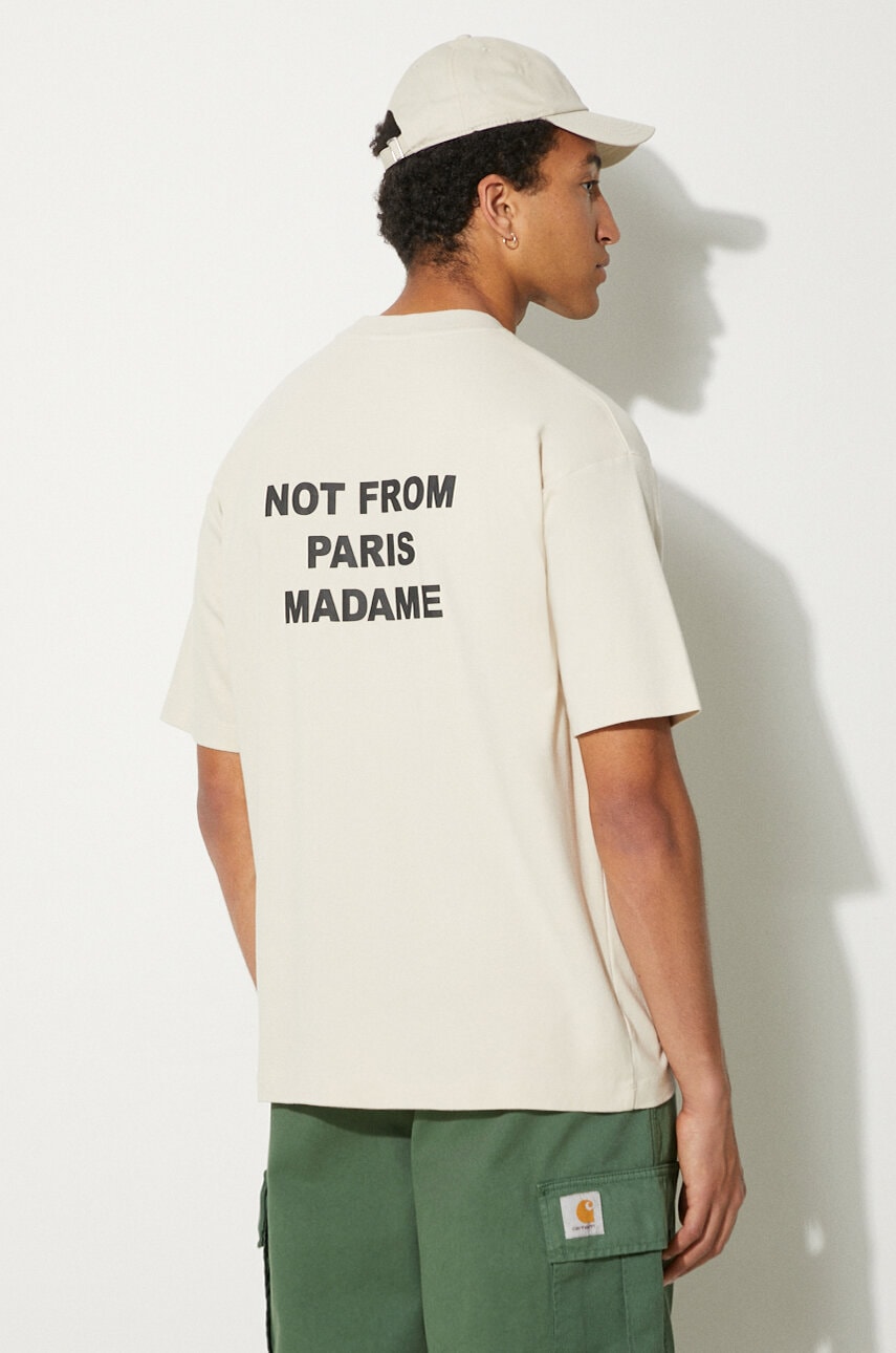 Drôle de Monsieur tricou din bumbac Le T-Shirt Slogan barbati, culoarea bej, cu imprimeu, PERM-TS203-CO002-MT