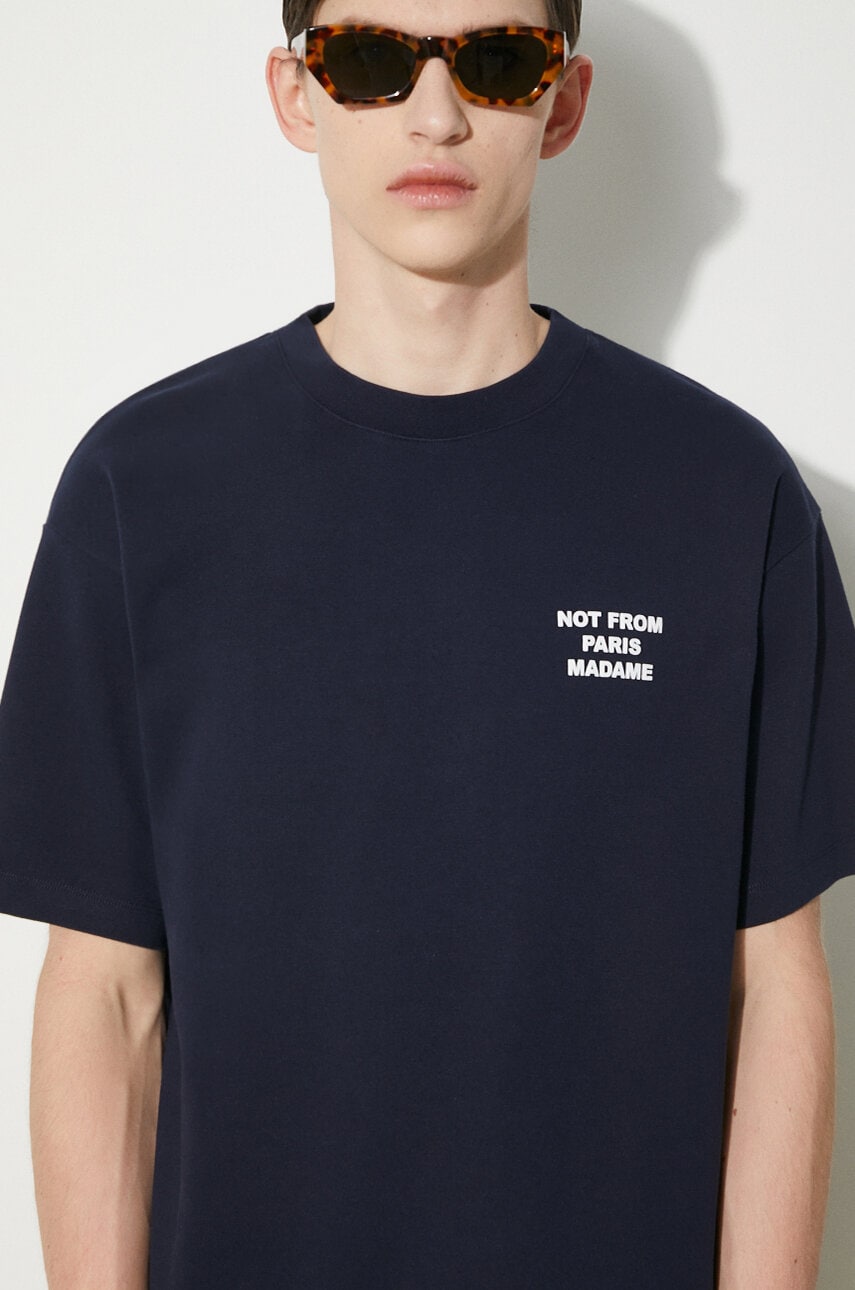 Drôle de Monsieur tricou din bumbac Le T-Shirt Slogan barbati, culoarea albastru marin, cu imprimeu, PERM-TS203-CO002-NY