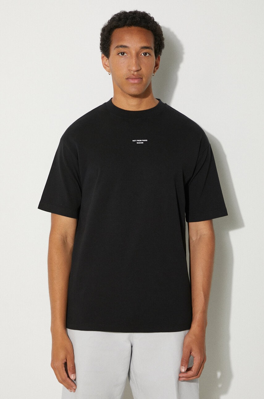 Drôle de Monsieur tricou din bumbac Le T-Shirt Slogan Classique barbati, culoarea negru, neted, PERM-TS202-CO002-BL Drôle de Monsieur tricou din bumbac Le T-Shirt Slogan Classique barbati, culoarea negru, neted, PERM-TS202-CO002-BL