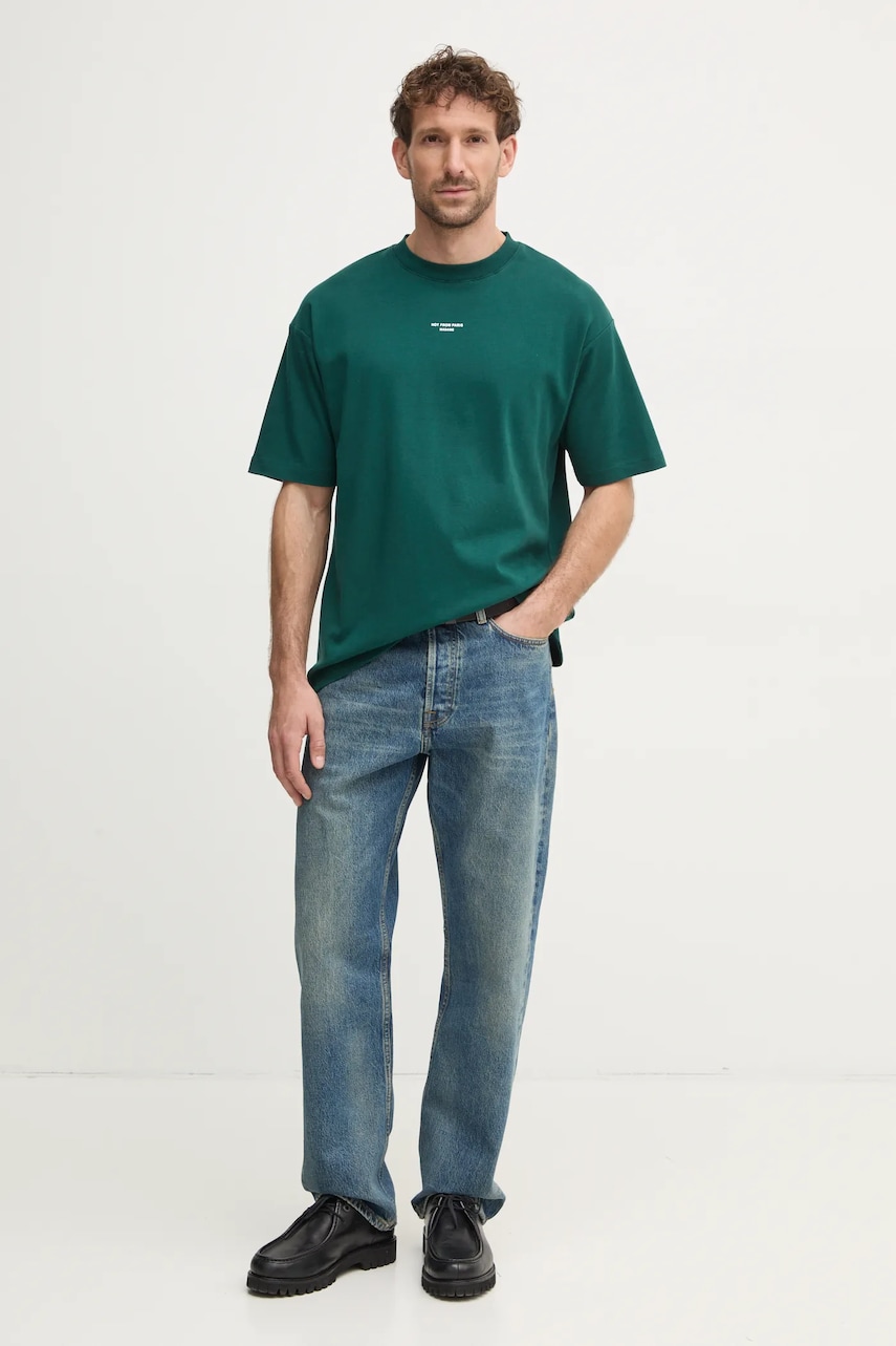 Хлопковая футболка Drôle de Monsieur Le T-Shirt Slogan Classique мужской цвет зелёный с принтом PERM-TS202-CO002-DGN Хлопковая футболка Drôle de Monsieur Le T-Shirt Slogan Classique мужской цвет зелёный с принтом PERM-TS202-CO002-DGN
