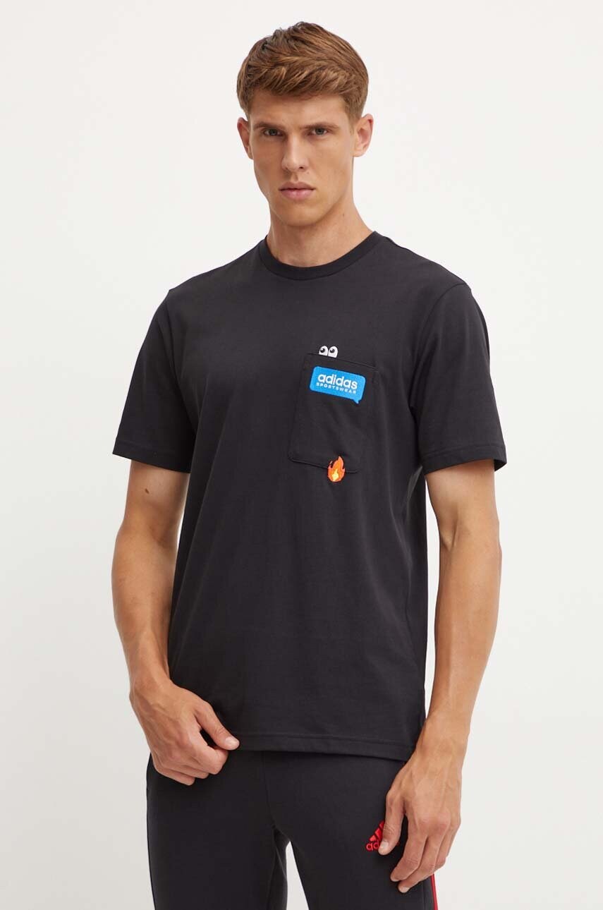 adidas tricou din bumbac barbati, culoarea negru, cu imprimeu, IW2639