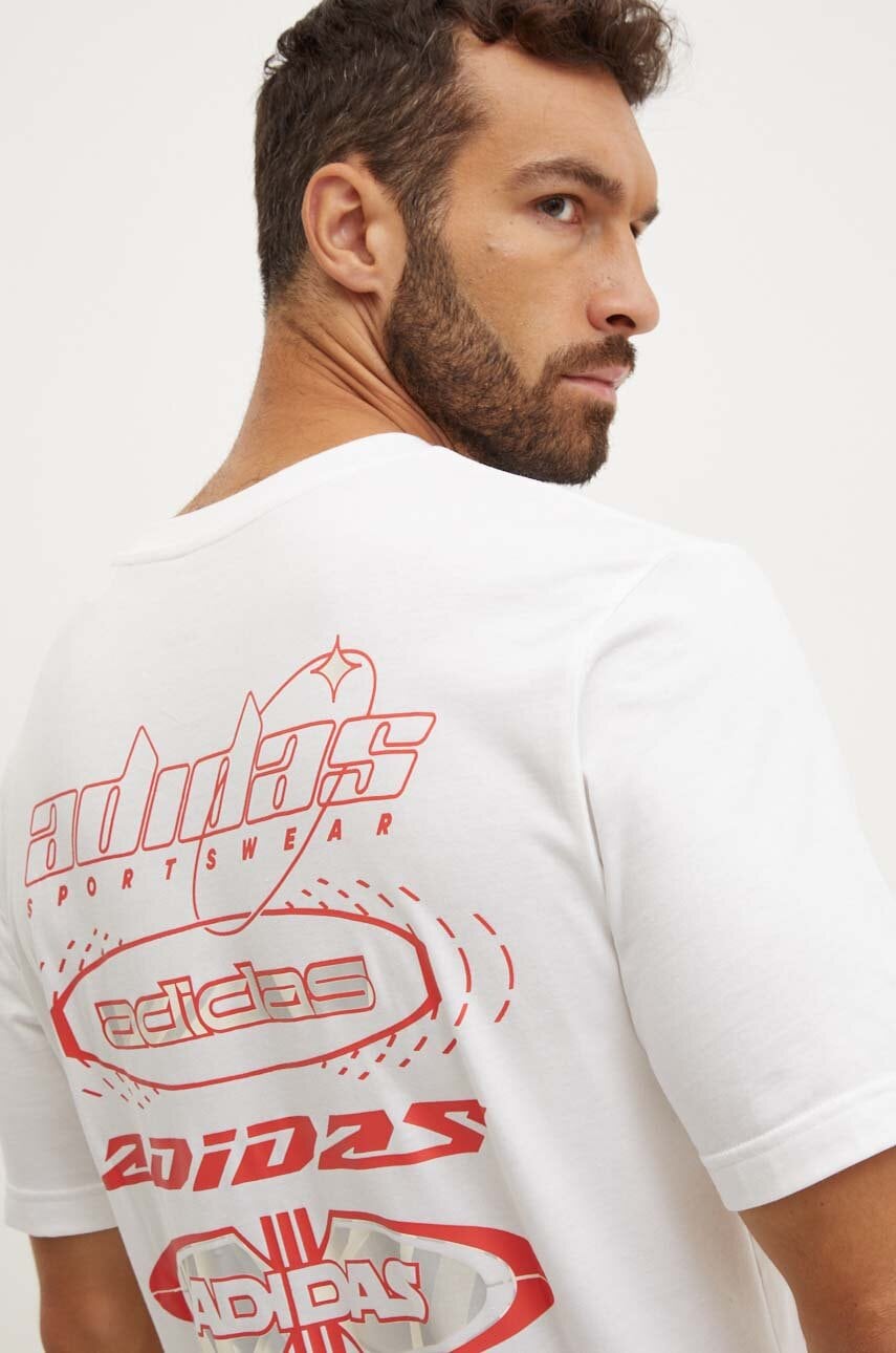 adidas tricou din bumbac Tiro barbati, culoarea alb, cu imprimeu, IW2665