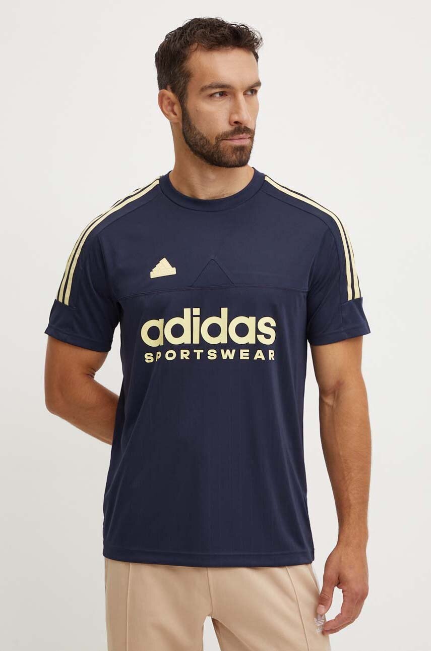 adidas tricou Tiro barbati, culoarea albastru marin, cu imprimeu, IW5960