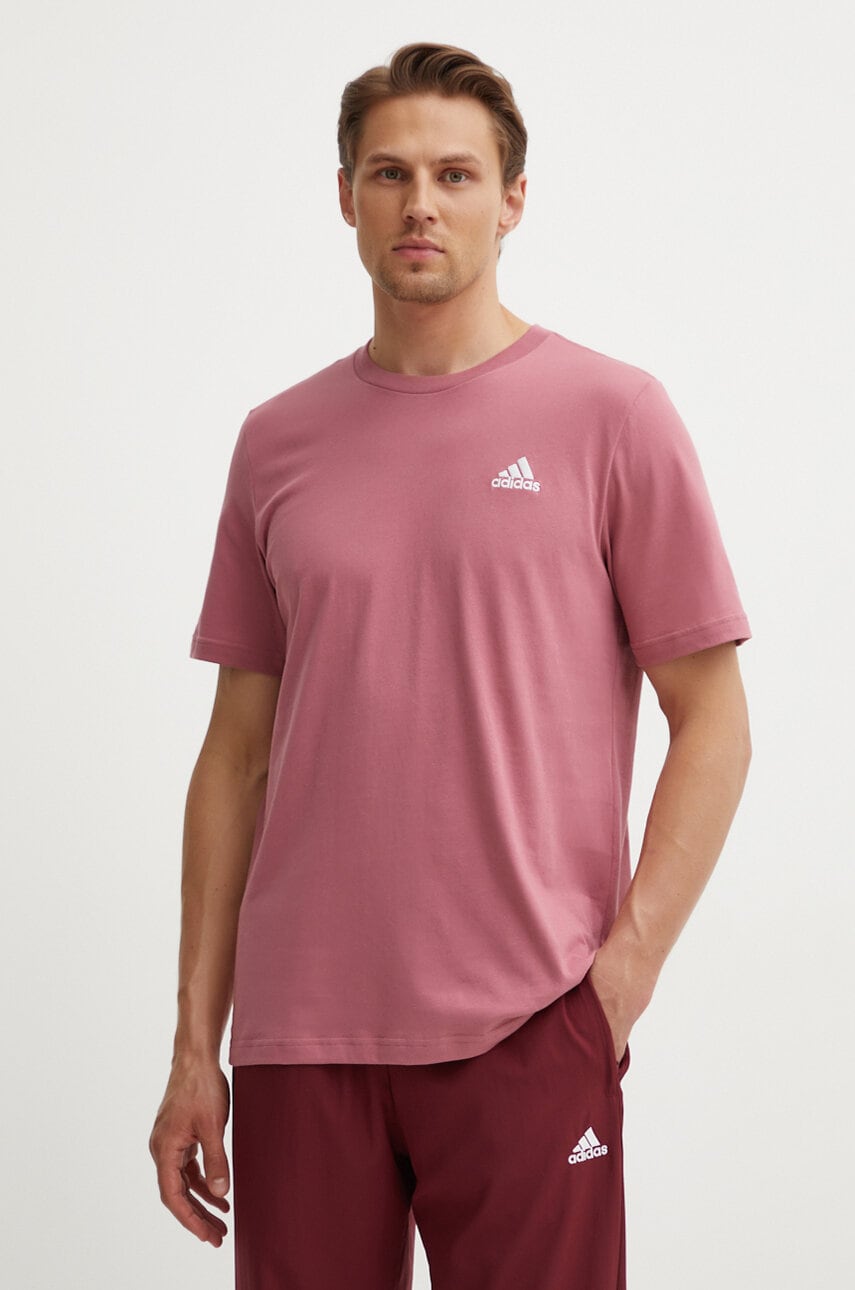 adidas tricou din bumbac Essentials barbati, culoarea roz, neted, IX0120