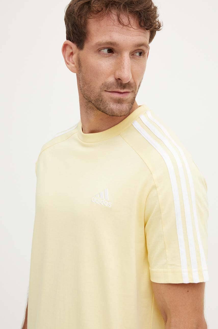 adidas tricou din bumbac Essentials barbati, culoarea galben, neted, IX0159 adidas tricou din bumbac Essentials barbati, culoarea galben, neted, IX0159
