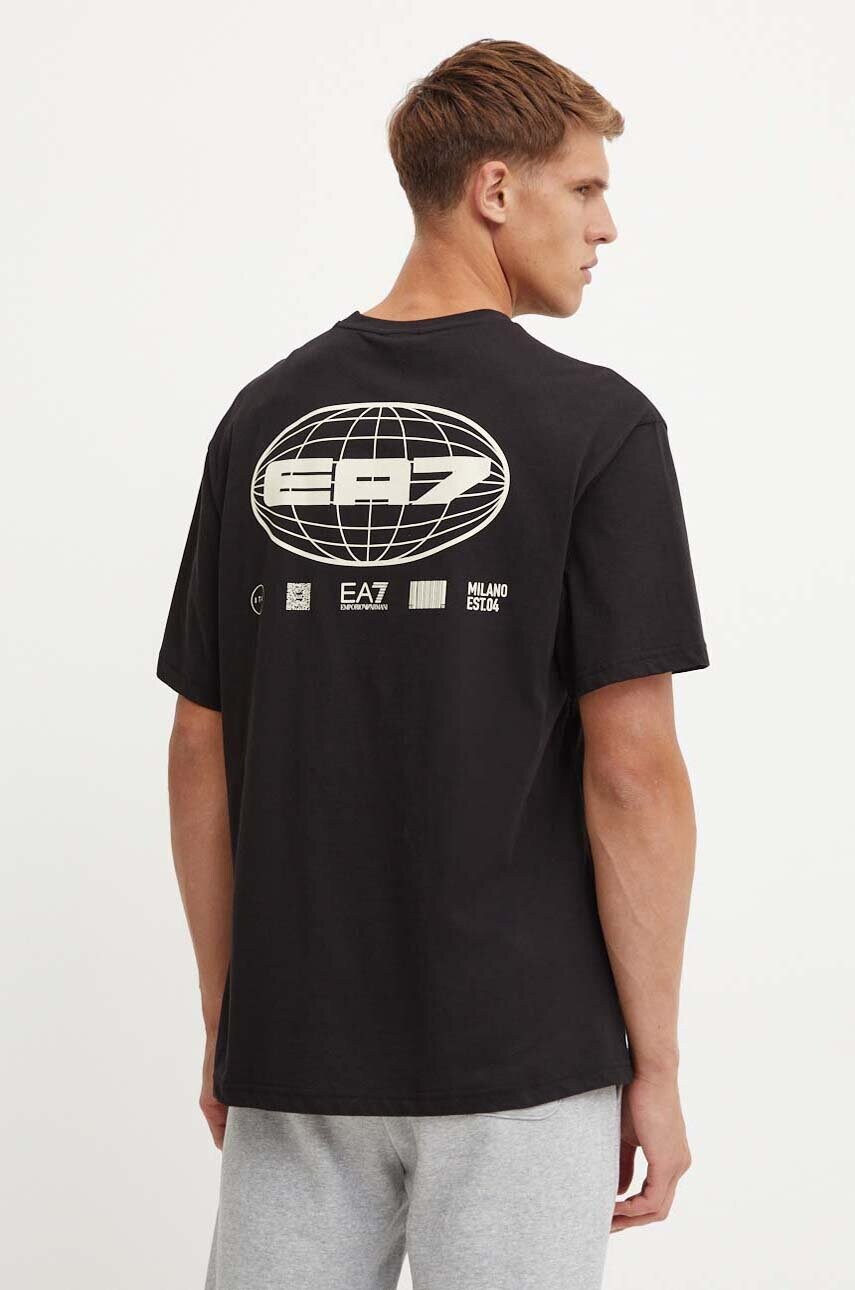 EA7 Emporio Armani tricou din bumbac barbati, culoarea negru, cu imprimeu, AF10429.7M000012