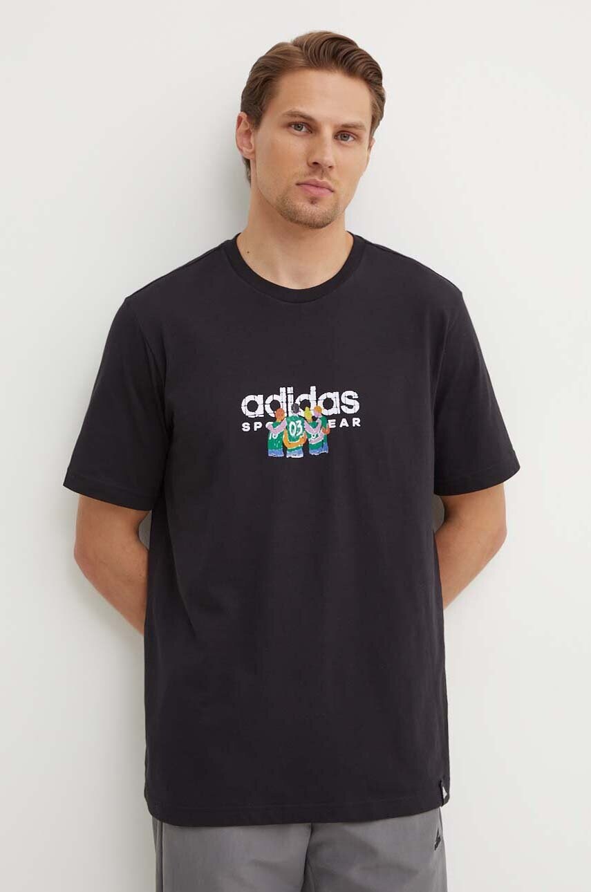 adidas tricou din bumbac barbati, culoarea negru, cu imprimeu, IY0729