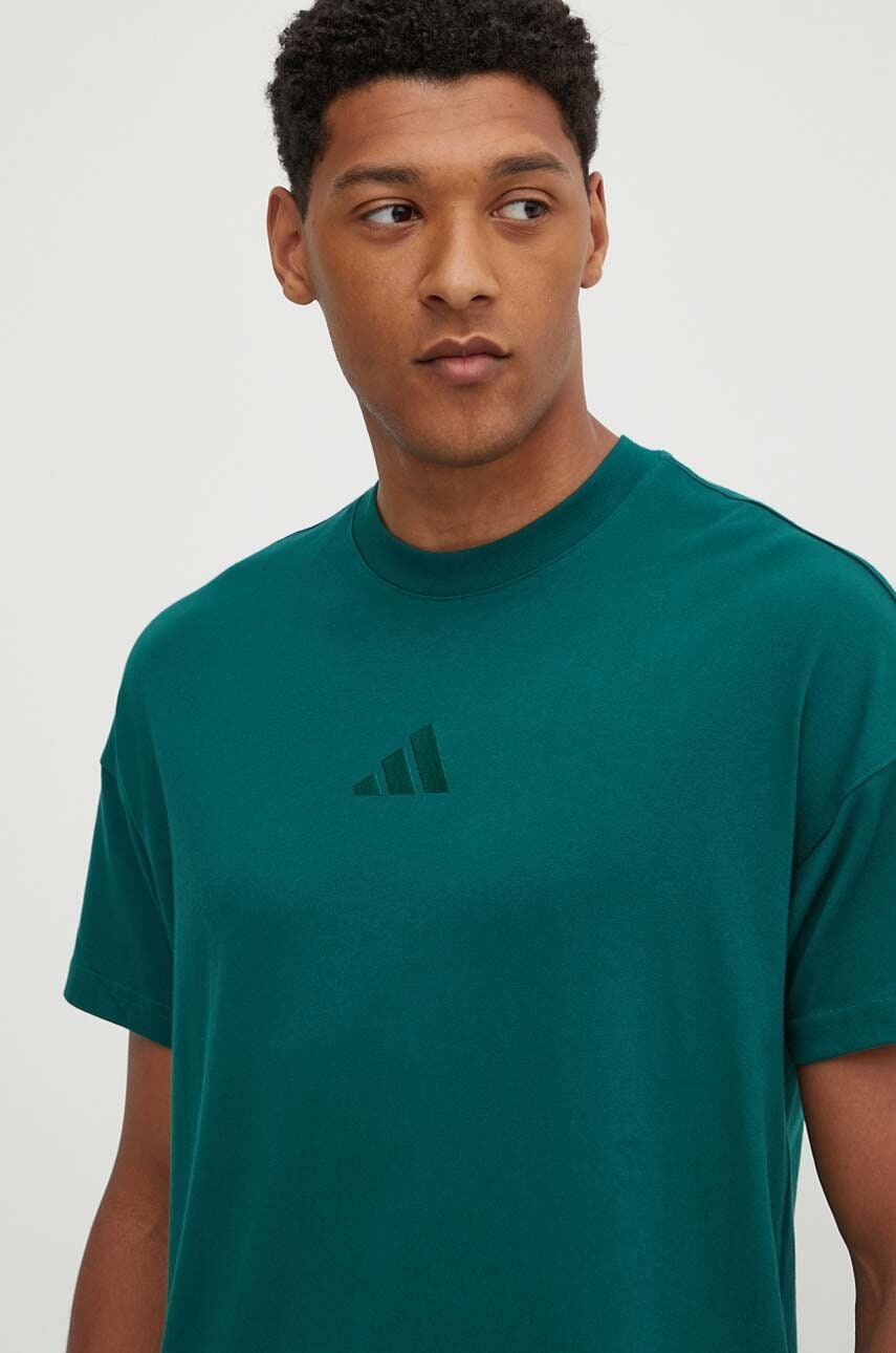 adidas tricou din bumbac All SZN barbati, culoarea verde, neted, IY4143 adidas tricou din bumbac All SZN barbati, culoarea verde, neted, IY4143