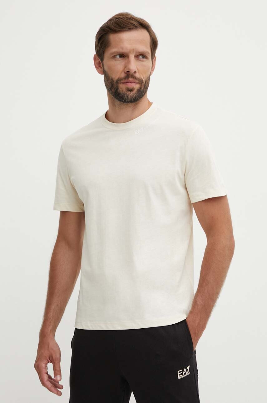 Levně Bavlněné tričko EA7 Emporio Armani béžová barva, s potiskem, PJTJZ.6DUT08