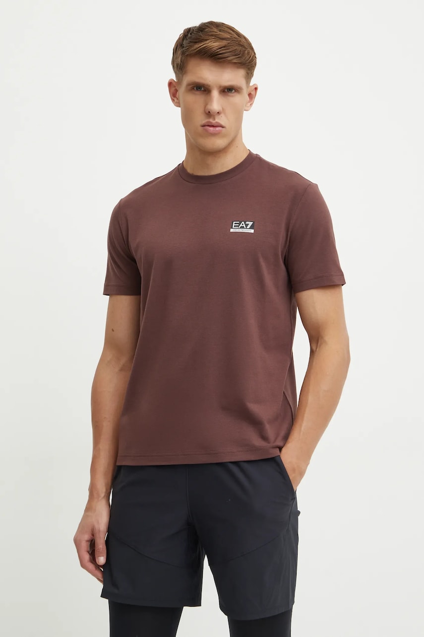 EA7 Emporio Armani tricou de antrenament culoarea maro, neted, PJUVZ.6DPT15