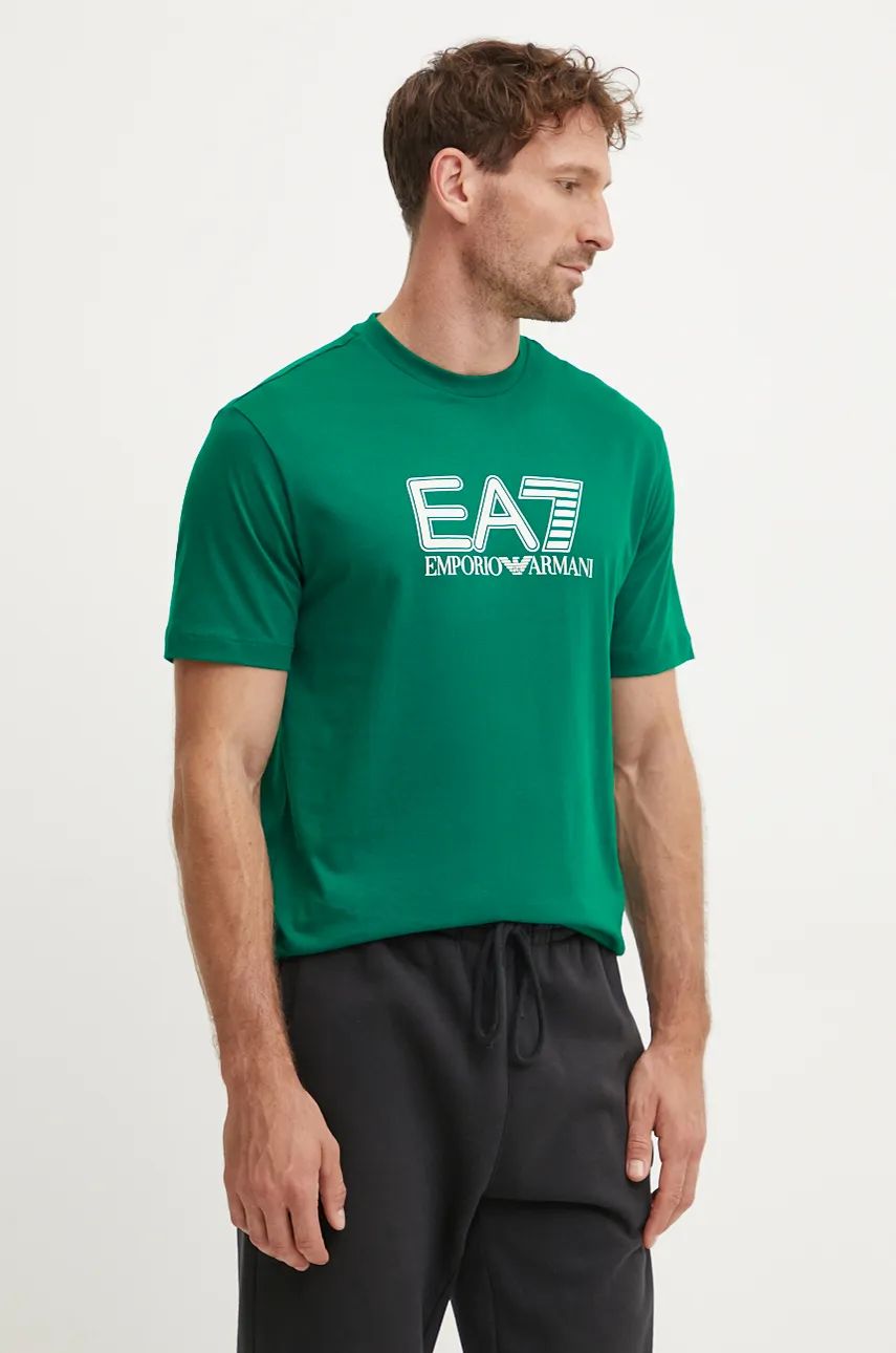 EA7 Emporio Armani tricou din bumbac barbati, culoarea verde, cu imprimeu, PJVPZ.6DPT81