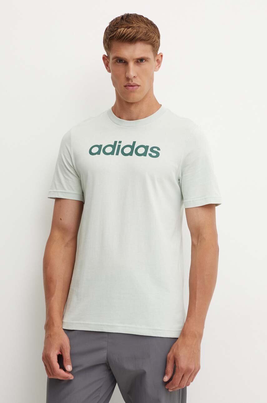 adidas tricou din bumbac Essentials barbati, culoarea verde, cu imprimeu, IZ4767