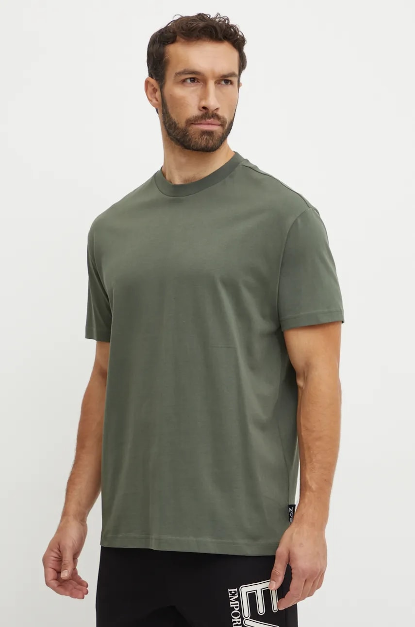 EA7 Emporio Armani tricou din bumbac barbati, culoarea verde, neted, PJ2QZ.6DUT10