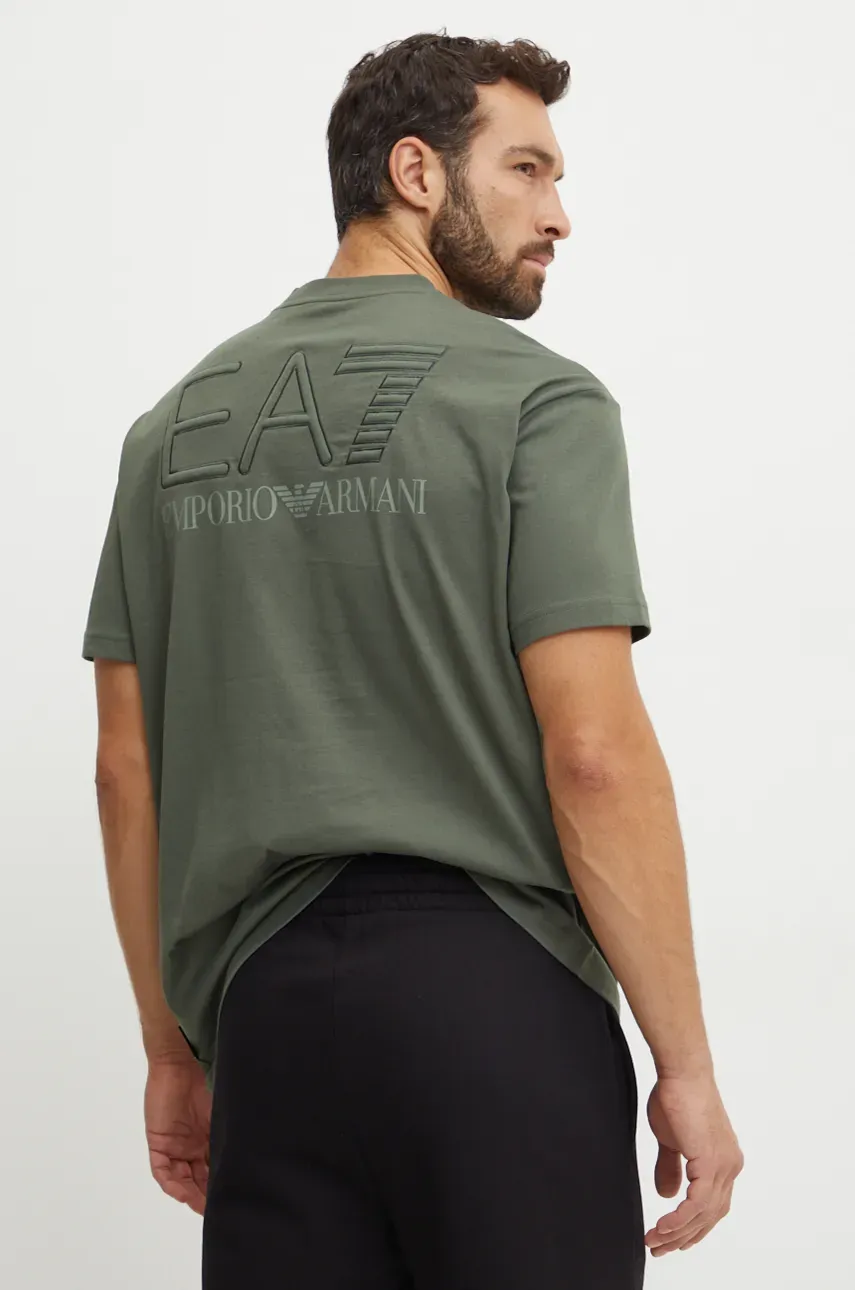 Хлопковая футболка EA7 Emporio Armani мужская цвет зелёный однотонная PJ2QZ.6DUT10 Хлопковая футболка EA7 Emporio Armani мужская цвет зелёный однотонная PJ2QZ.6DUT10