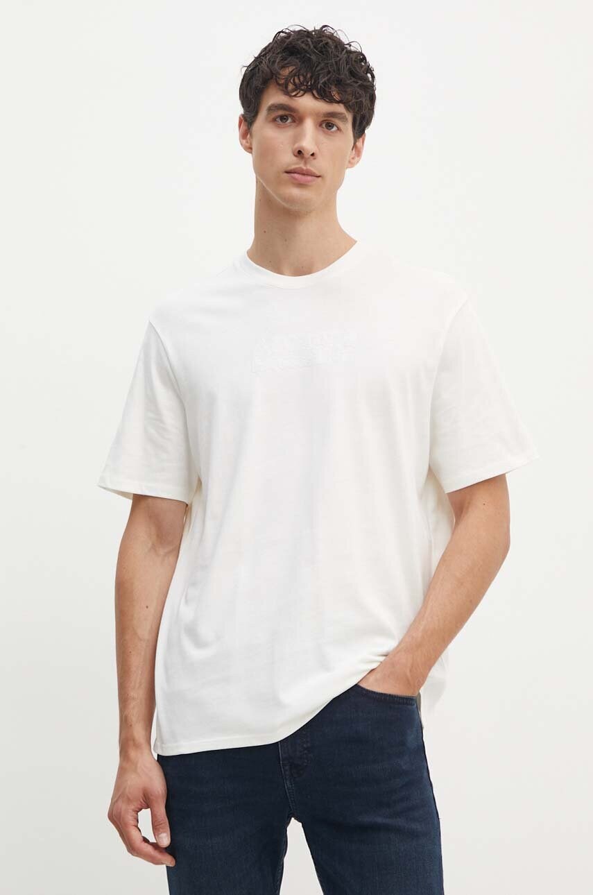 Armani Exchange tricou din bumbac barbati, culoarea bej, cu imprimeu, 6DZTAC ZJASZ