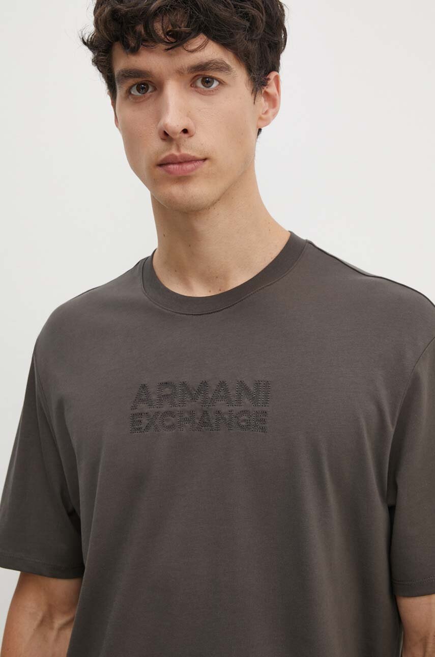 

Памучна тениска Armani Exchange в зелено с апликация 6DZTAC ZJASZ, Зелен