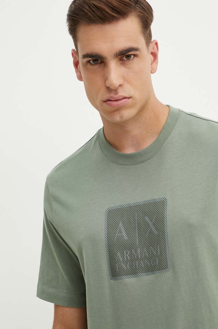 Armani Exchange tricou din bumbac barbati, culoarea verde, cu imprimeu, 6DZTHB ZJ9JZ
