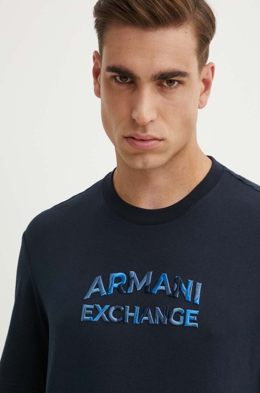 Armani Exchange tricou din bumbac barbati, culoarea albastru marin, cu imprimeu, 6DZTHC ZJBYZ