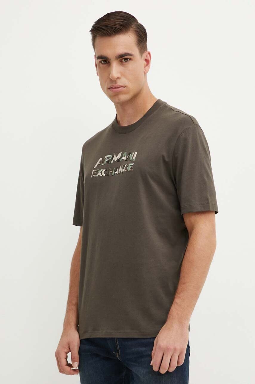 Armani Exchange tricou din bumbac barbati, culoarea verde, cu imprimeu, 6DZTHC ZJBYZ