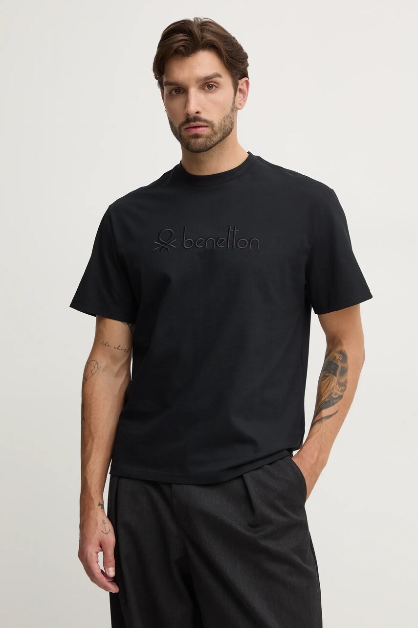 United Colors of Benetton tricou din bumbac barbati, culoarea negru, cu imprimeu, 3MI6U109O United Colors of Benetton tricou din bumbac barbati, culoarea negru, cu imprimeu, 3MI6U109O
